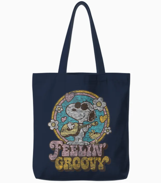 Peanuts - Feelin' Groovy Snoopy and Woodstock Tote Bags in Navy