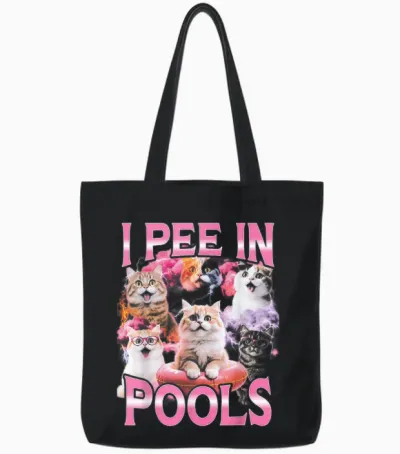 I Pee in Pools Lustige Bootleg Katze Tote Bags - Black