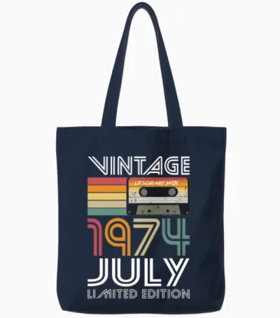 50th Birthday Vintage July 1974 Limited Edition Tote Bags - Navy