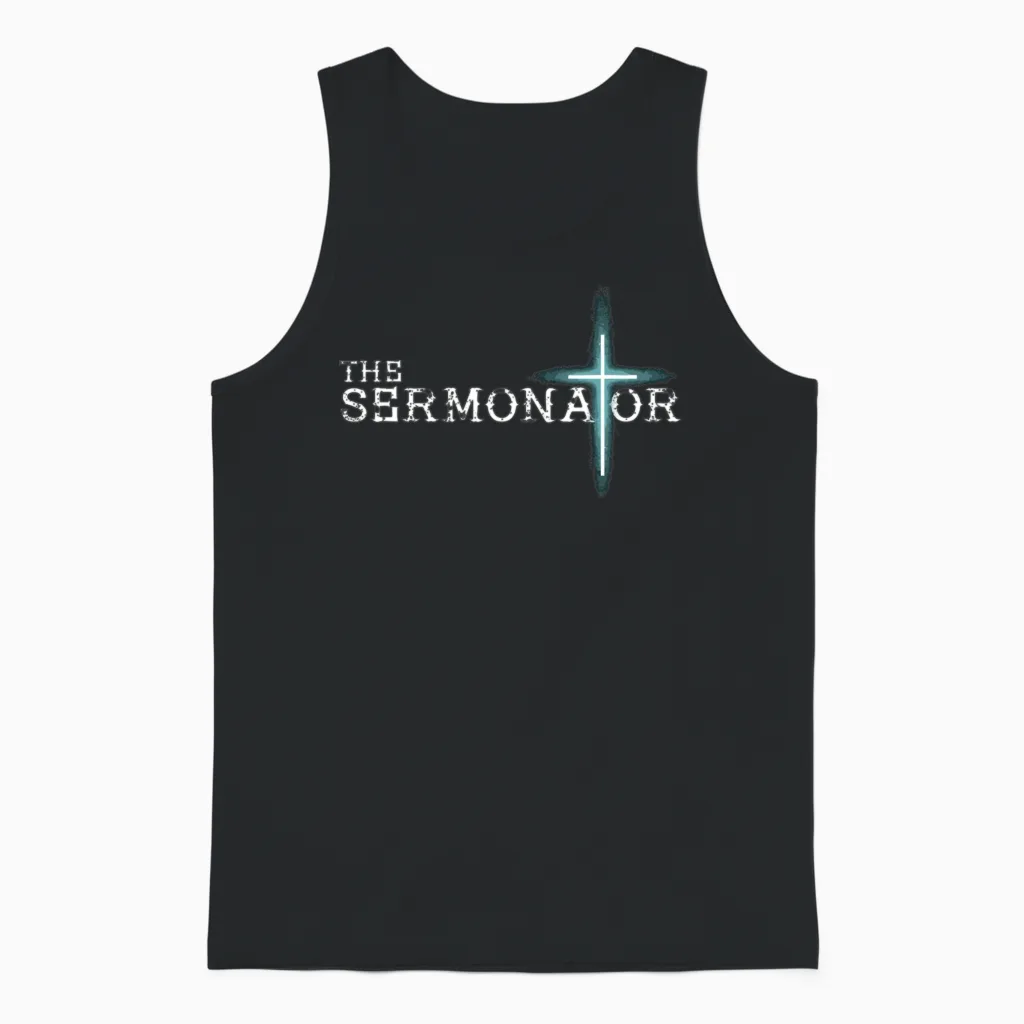 The Sermonator Pastor Appreciation Christian Cross Unisex Tank Top in Black
