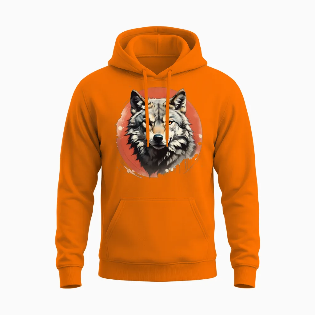 Retro Style Wolf Wildlife Unisex Hoodie - Safety Orange