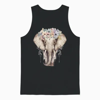 More Cute Animal Lover & Spring Flower Designs Elefant Blumenkrone Afrika Safari Tier T-Shirt Für Mädchen, Weiß, Kurzarm, Klein Unisex Tank Top - Black