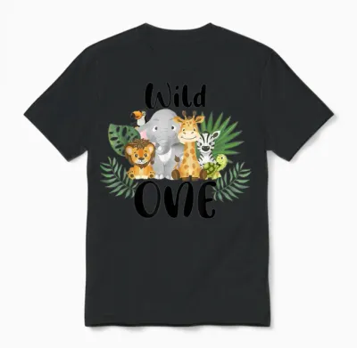 Kids Wild One 1. Geburtstag Junge Lustige Zoo Tiere Sohn Kleinkind Unisex T-Shirt - Black