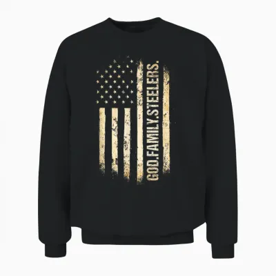 God Family Steelers Pro Us American Flag Father's Day Unisex Sweatshirt - Black