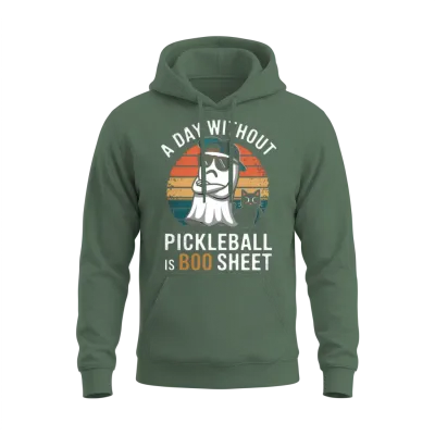Pickleball Ghost with Cool Shades and Retro Style Unisex Hoodie - Military Green