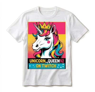 Retro Comic Unicorn Queen92 Twitch Unisex T-Shirt - White