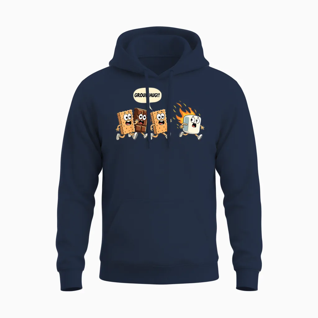 Group Hug Marshmallow Campfire Smores Funny Camping Unisex Hoodie in Navy