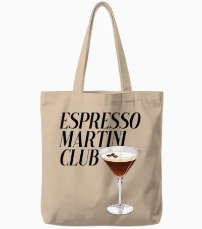 Espresso Martini Club. Coffee Cocktail Café Bar Coffee Drink T-Shirt, White Tote Bags - Natural
