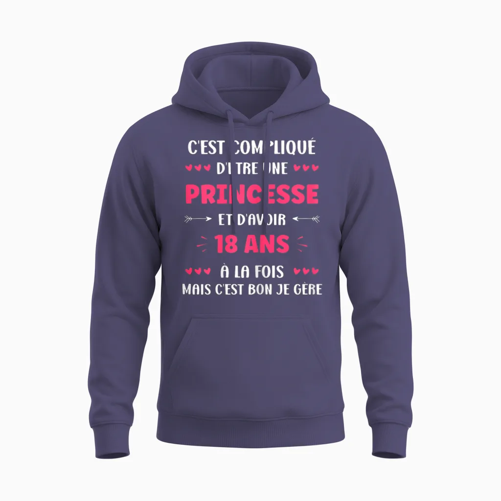 Girl 18 Years Funny Princess Birthday Teen 18 Years T-Shirt, Black, Female X-Small Unisex Hoodie in Heather Sport Dark Navy