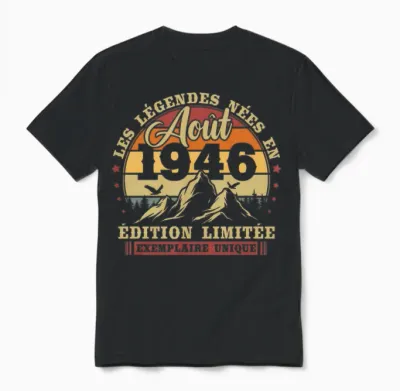 Vintage Août 1946 Rétro Anniversaire 80 Ans Hommes Femmes T-Shirt Haut De Gamme Unisex T-Shirt - Black