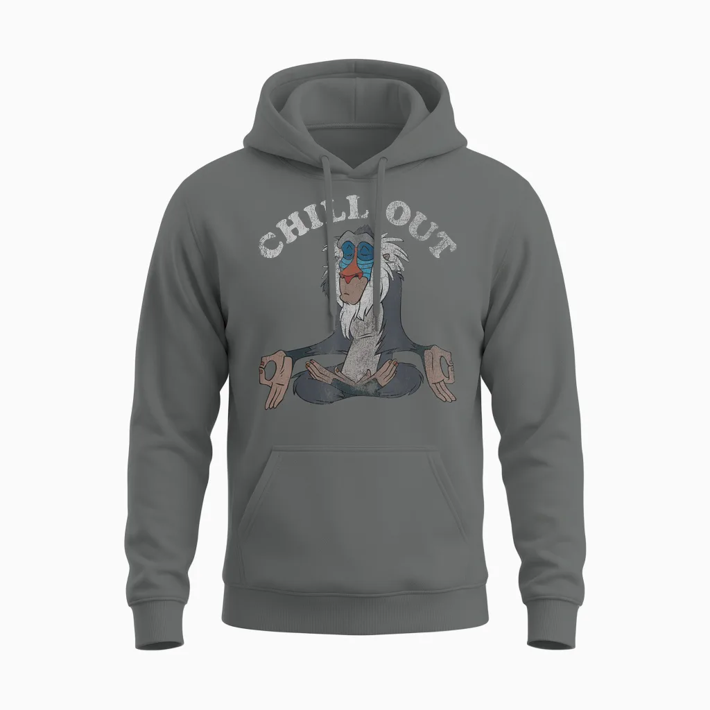 Disney Lion King Rafiki Chill Out Meditation Graphic Unisex Hoodie in Graphite Heather