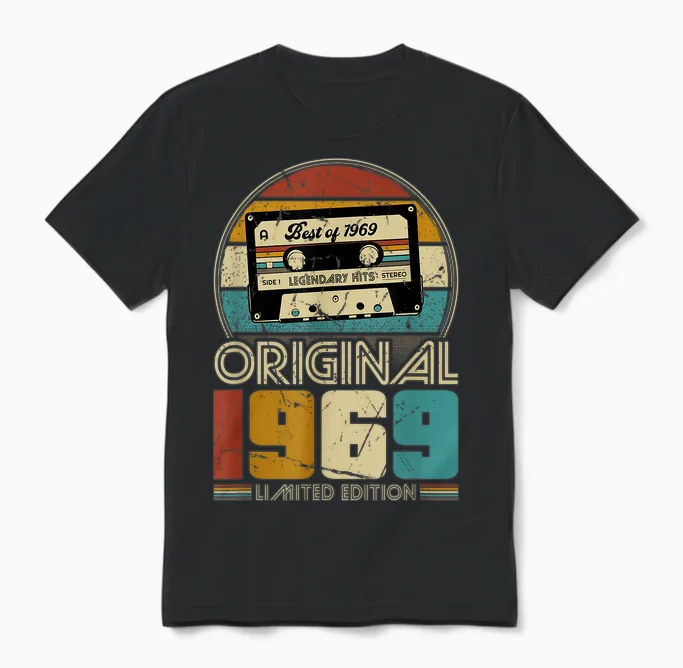 1969 Vintage Birthday Retro Vintage Men Women Gift T-Shirt, Black, S Unisex T-Shirt in Black