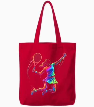 Tennis Player Woman Child and Girl Tote Bags - Red