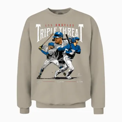 Triple Threat Ohtani, Betts, Freeman Los Angeles Mlbpa Unisex Sweatshirt - Sand