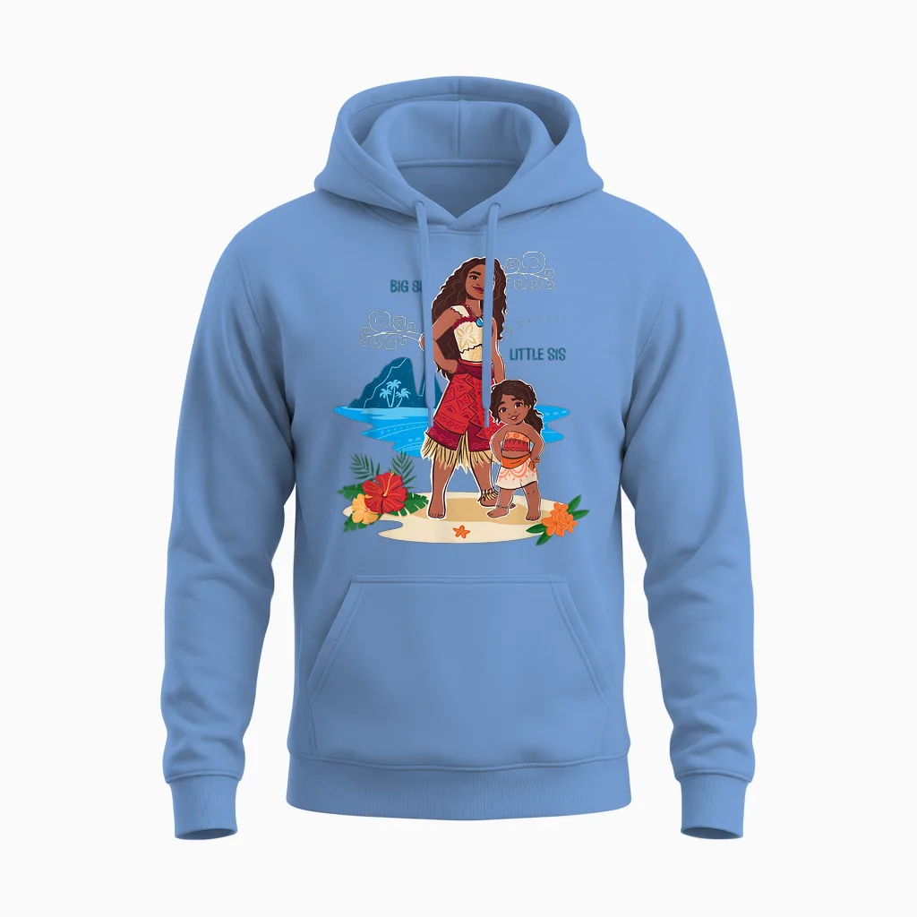 Disney Moana 2 Big Sis Little Sis Oceania Tropical Duo Unisex Hoodie in Carolina Blue