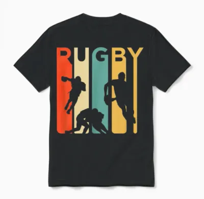 Vintage 1970's Style Rugby, Rugby Sports Gift Unisex T-Shirt - Black