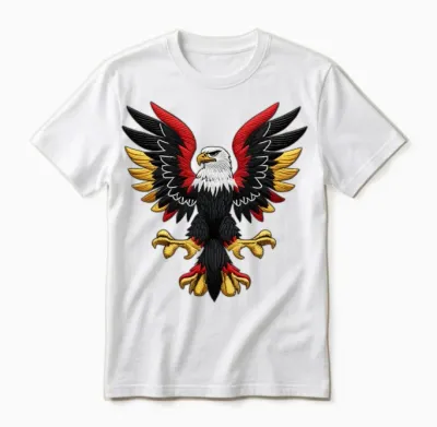 German Eagle with Black Red Yellow Wing Art Design Unisex T-Shirt - White