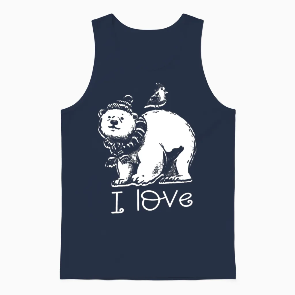 I Love Polar Bear Ice Bear Antartica Arctic Unisex Tank Top in Navy