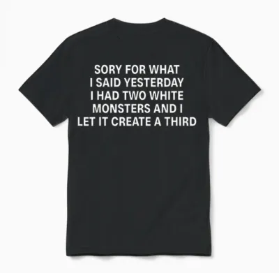 Sorry for What I Said Yesterday I Had Two White Monsters Unisex T-Shirt - Black