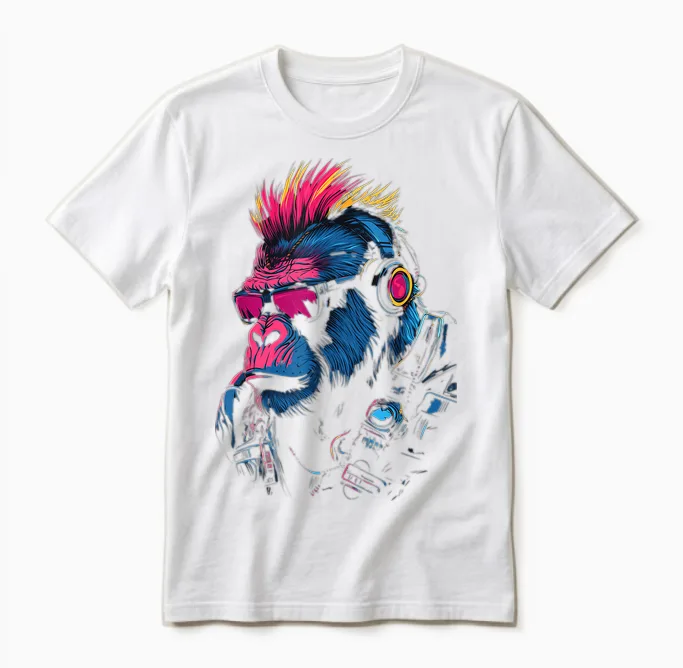 Punk Primate - Cyber Punk Gorilla Unisex T-Shirt in White