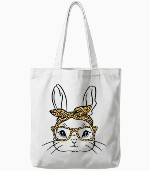 Leopard Easter Bunny Face Kids Women Girls Easter Tote Bags in White