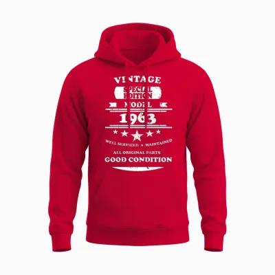Vintage Retro White 1963 Unisex Hoodie - Red