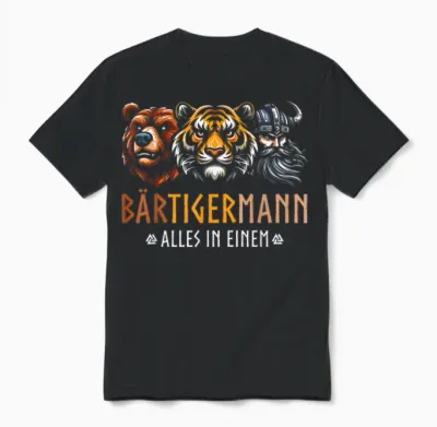 Bärtigermann Alles in Ein Bear Tiger Man Viking Unisex T-Shirt - Black