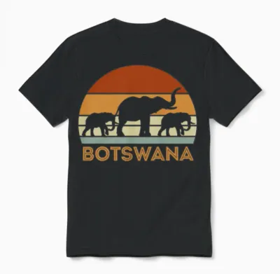 Botswana Elephant Retro Unisex T-Shirt - Black