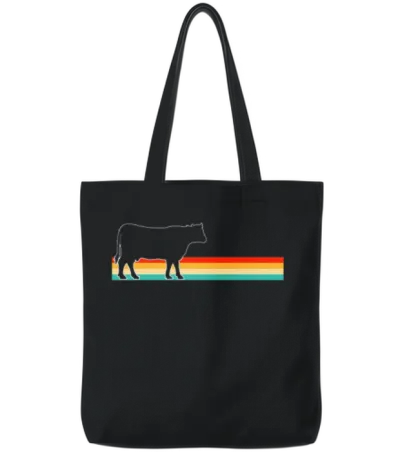 Cow Retro Tote Bags - Black