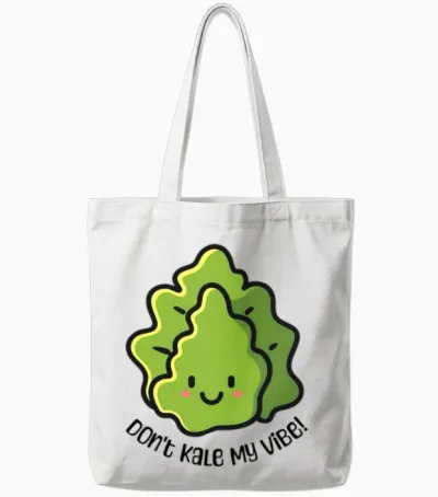 Don't Kale My Vibe Cute Kale Cartoon Tote Bags - White