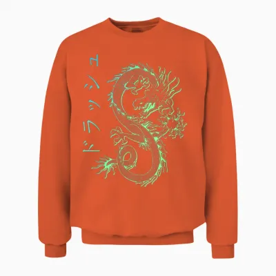 Asian E-Girl Aesthetic Retro E-Boy Kanji Japan Dragon Unisex Sweatshirt - Orange