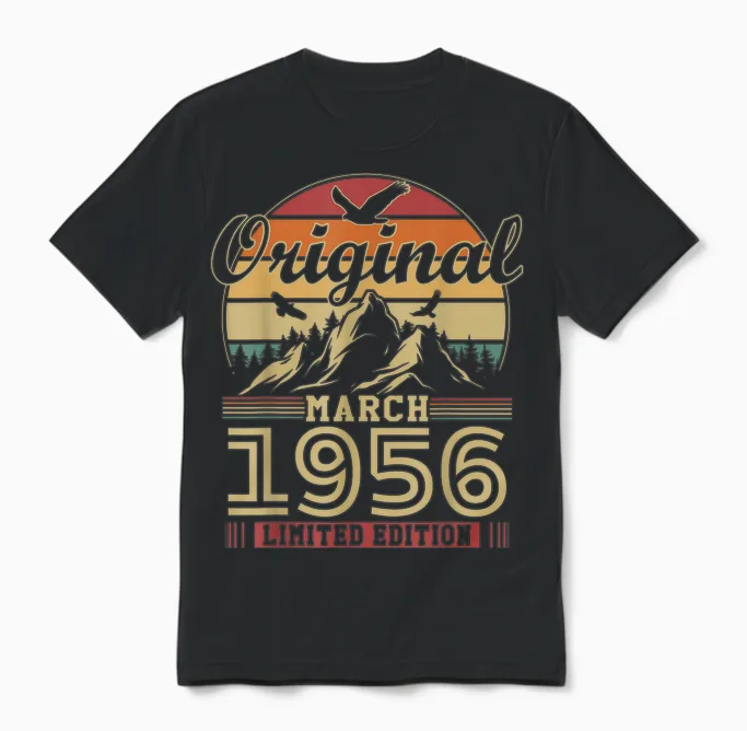 Vintage 70th Birthday Gift for Born in March 1956 Unisex T-Shirt in Black