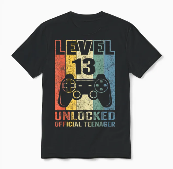Offiziell Teenager 13. Geburtstag Geschenk Level 13 Unlocked Unisex T-Shirt in Black