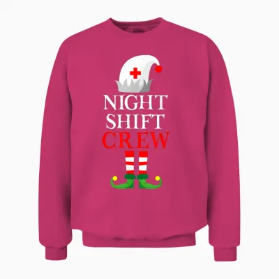 Elf Nursing Shirt Women, Christmas Nurse Night Shift Crew Unisex Sweatshirt - Heliconia