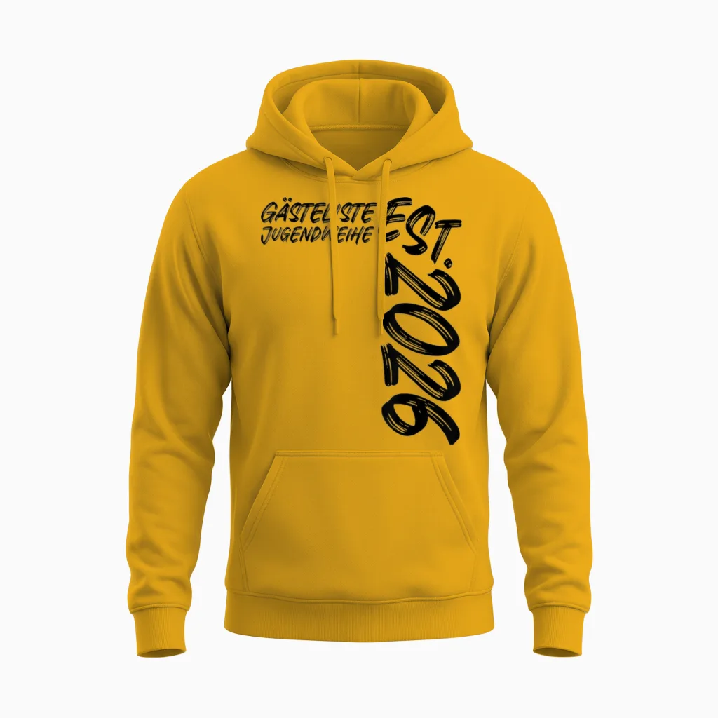 Gästeliste Jugendweihe Est. 2026 Feier Gäste Unterschriften Unisex Hoodie in Gold