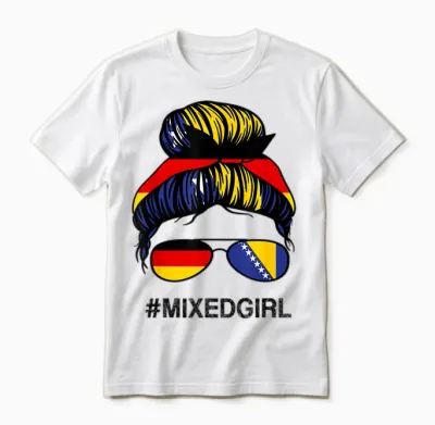 Bosnische Deutschland-Flagge Bosnien Herzegowina Deutsch Messy Bun Unisex T-Shirt - White