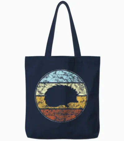 Hedgehog Retro Tote Bags - Navy