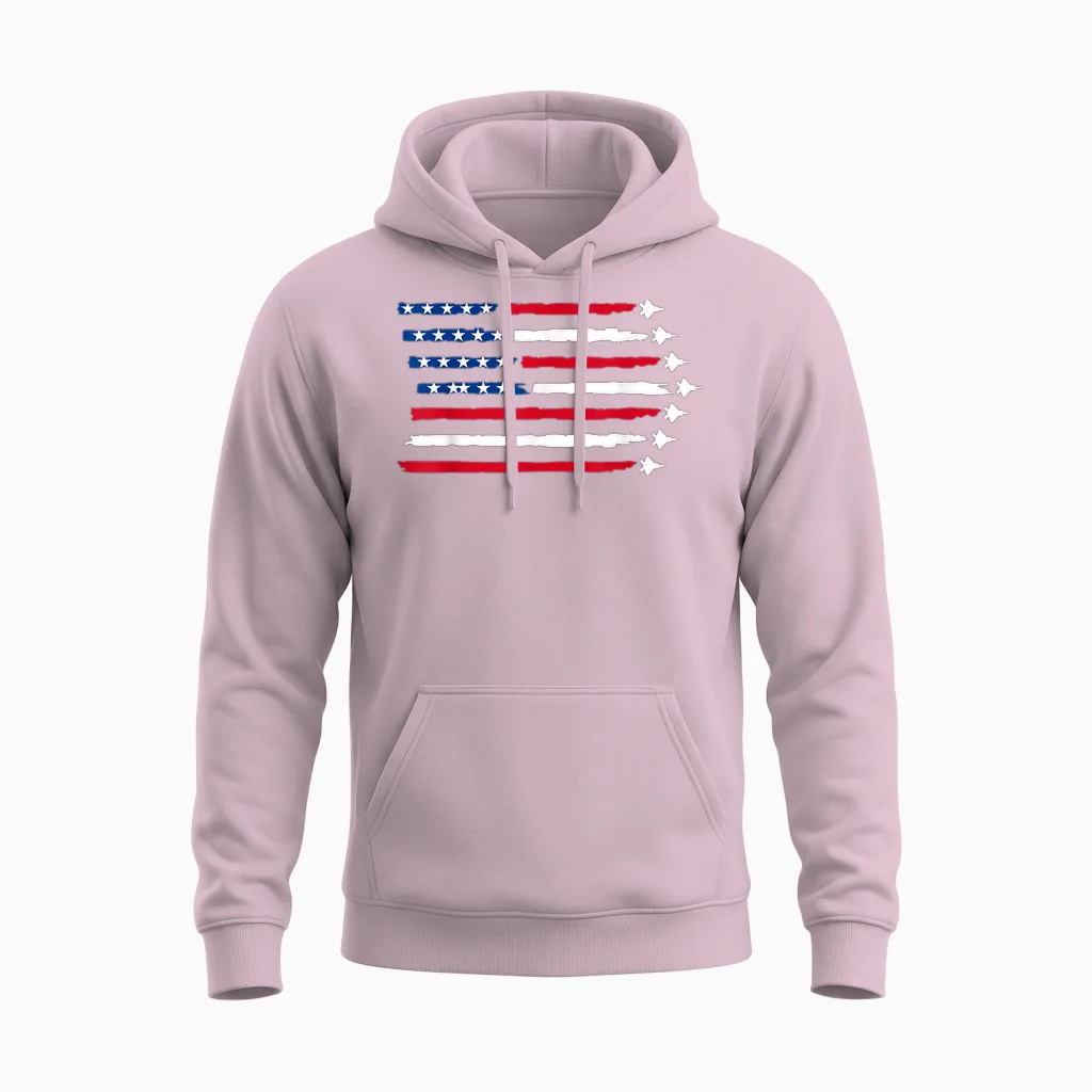 Us American Flag Fighter Jets Patriotic Usa 4th of July Unisex Hoodie in Light Pink