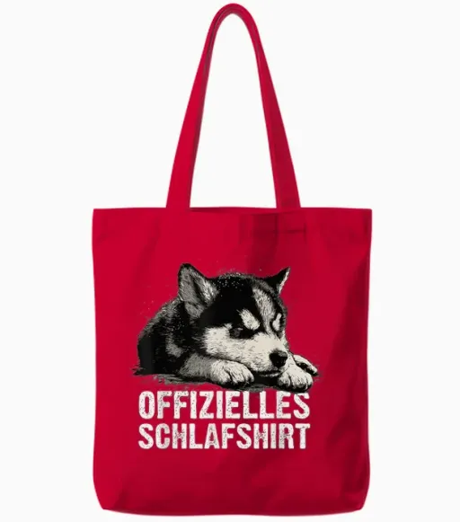 Husky Puppy Design Funny Dog Motif for Sleepyheads Tote Bags - Red