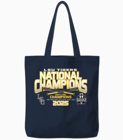 Lsu Tigers Baseball National Champs 2025 Mcws Homerun Tote Bags - Navy