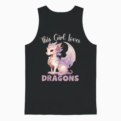 This Girl Loves Dragon for Girls in Pink and Purple T-Shirt, Black, S Unisex Tank Top - Black