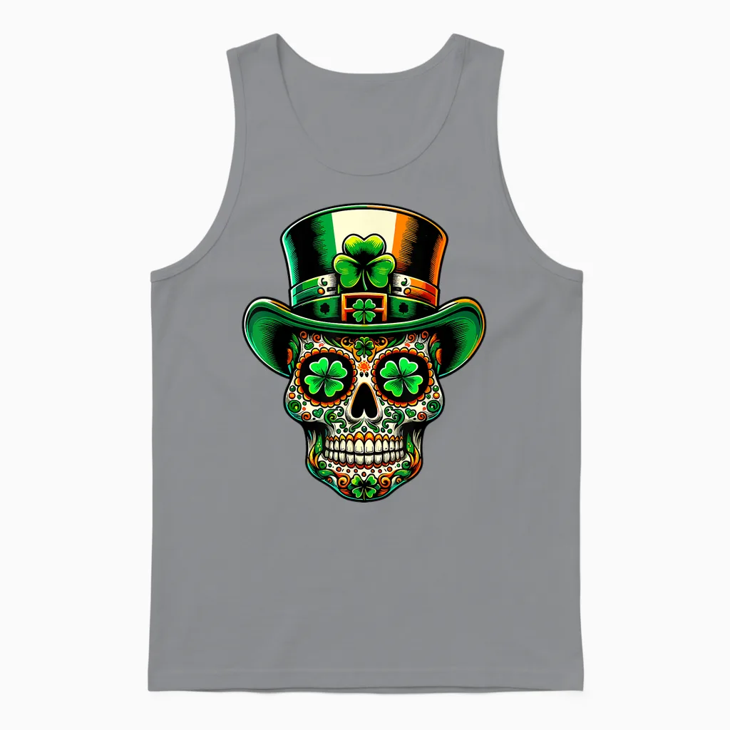 Ireland Sugar Skull Clover Irish St Patricks Day Costume T-Shirt, Black Unisex Tank Top in Sport Grey
