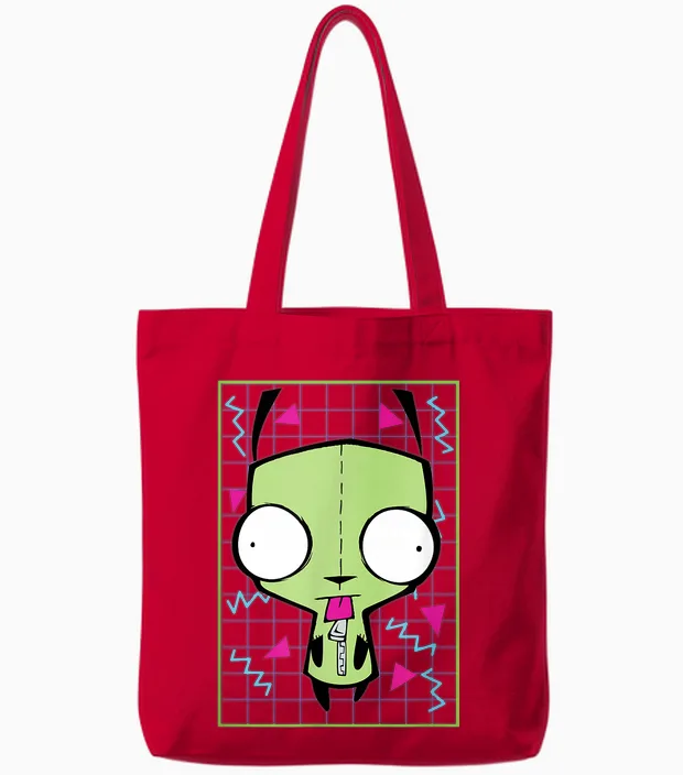 Invader Zim - Gir 90s Grid Tote Bags in Red