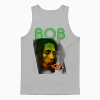 Offizielles Bob Marley Bob Smoke Reggae Vintage Retro Unisex Tank Top in Ash - 1