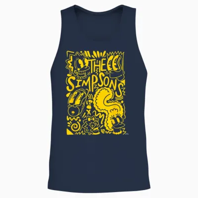 The Simpsons Homer Marge Lisa Bart Maggie Doodle T-Shirt Small Unisex Tank Top - Navy