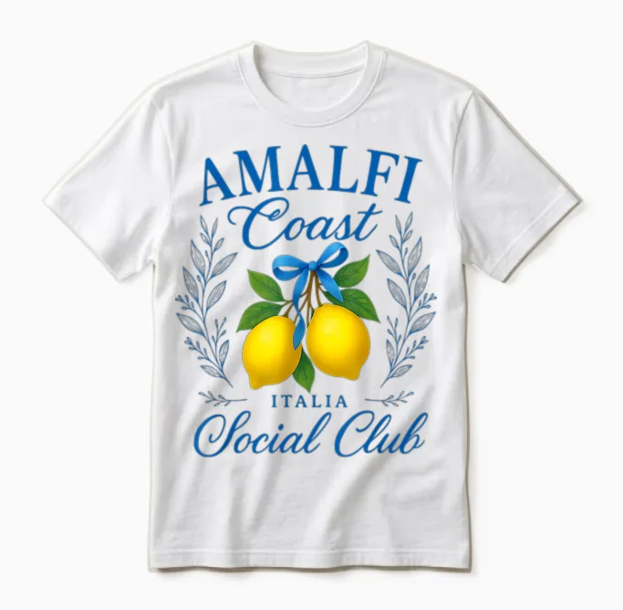 Amalfi Coast Italy Social Club Lemons with Bow Retro Unisex T-Shirt in White