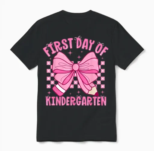 First Day of Kindergarten Coquette Bow Back to School Girls Unisex T-Shirt in Black