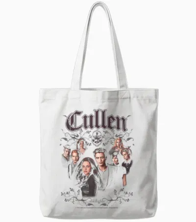 Twilight Cullen Family Portrait Filigree Frame Retro Movie Tote Bags - White