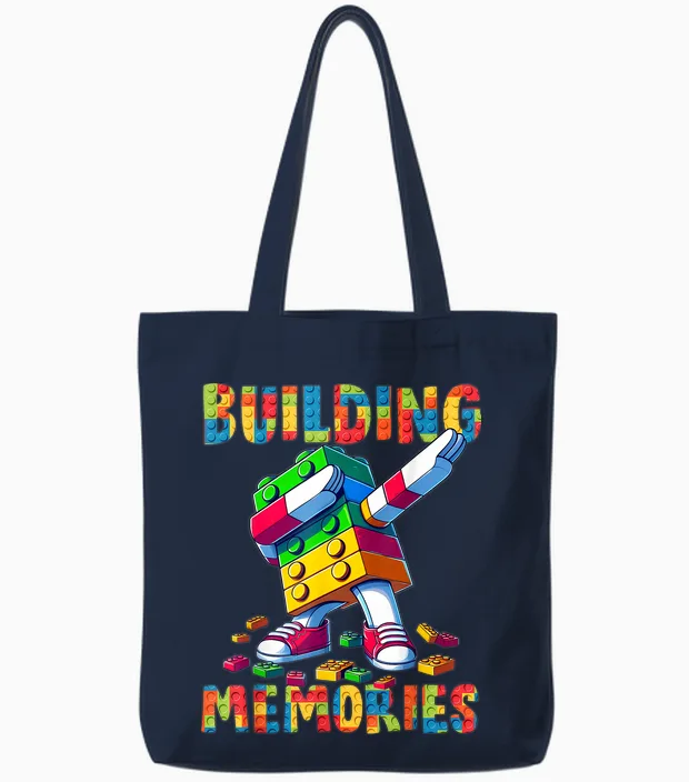 Building Memories Master Builder Building Bricks Blocks Dab Tote Bags in Navy