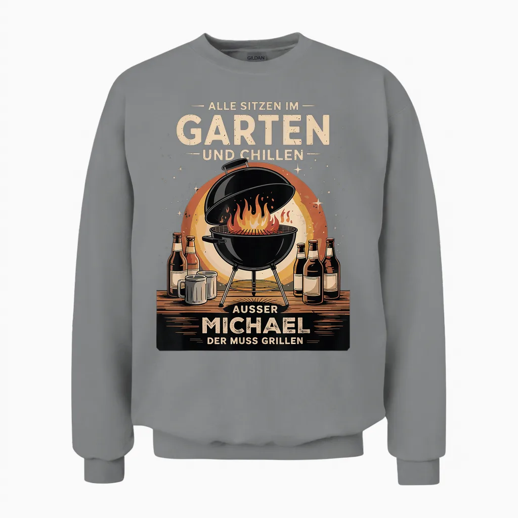Michael Muss Grillen Lustiger Grillmeister Spruch Unisex Sweatshirt in Sport Grey